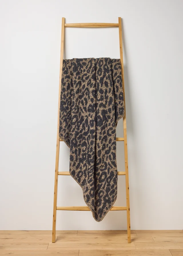 Faux Mohair Leopard Print Throw