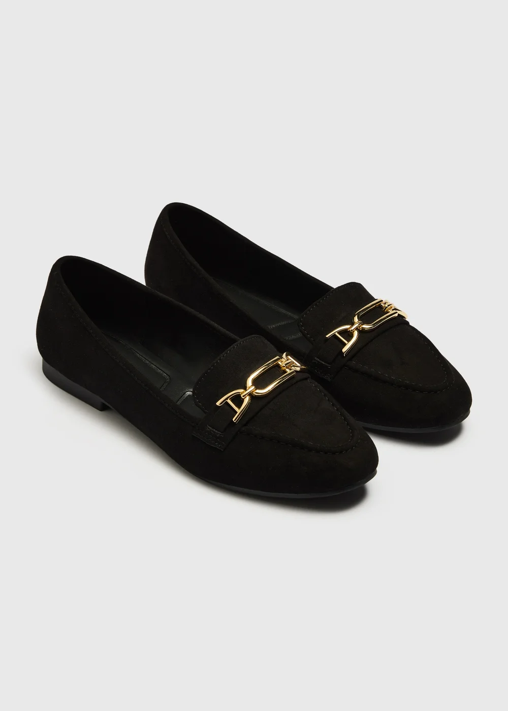 Black Faux Suede Metal Bar Loafers - 3 Image 1
