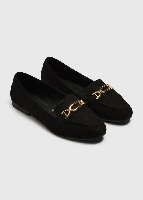 Black Faux Suede Metal Bar Loafers - 3 Image 1