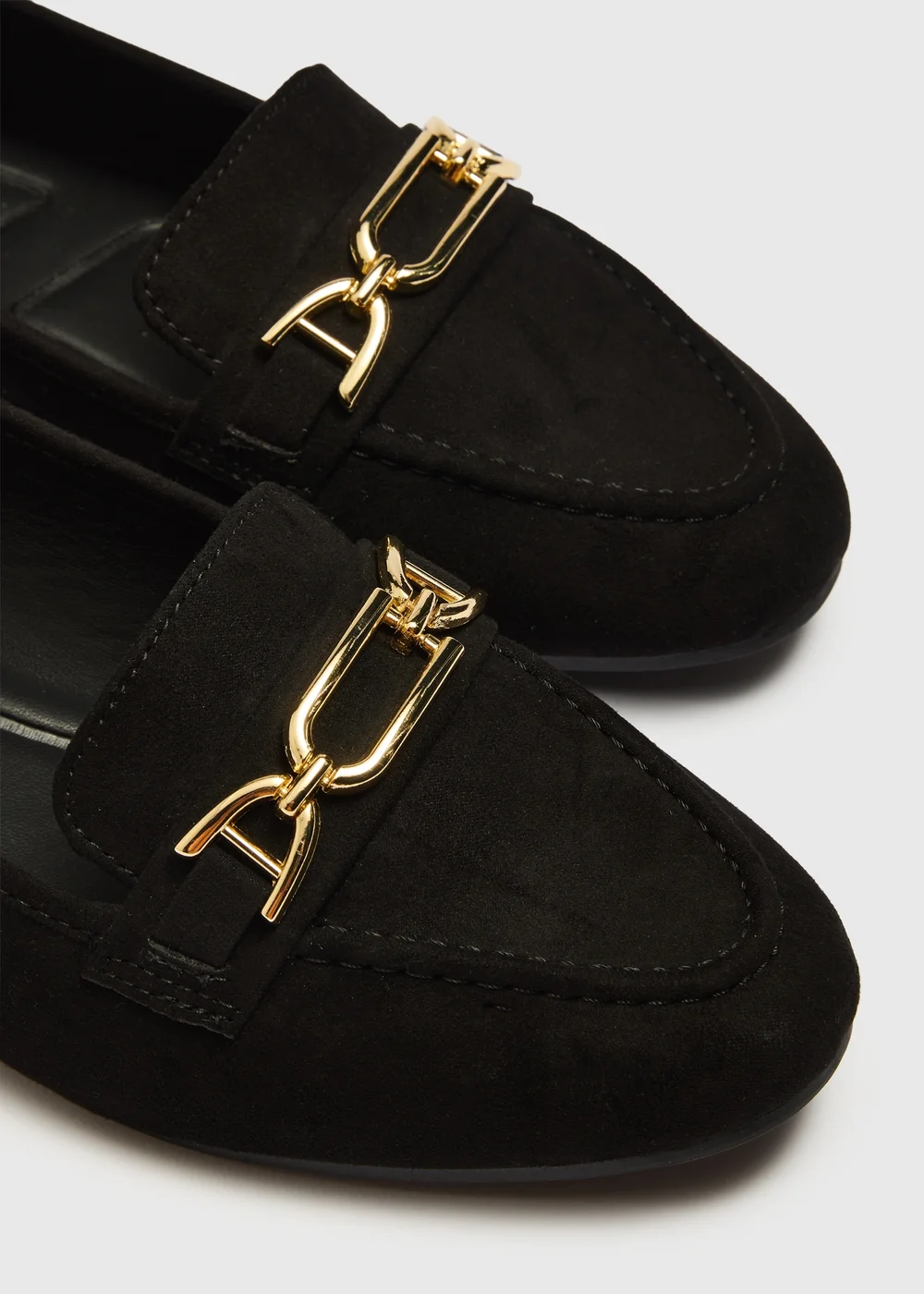 Black Faux Suede Metal Bar Loafers - 3 Image 2