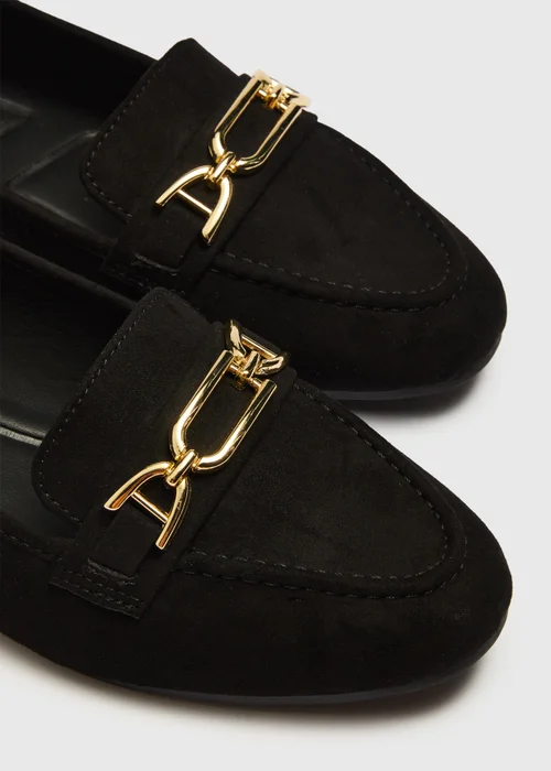Black Faux Suede Metal Bar Loafers - 3 Image 2