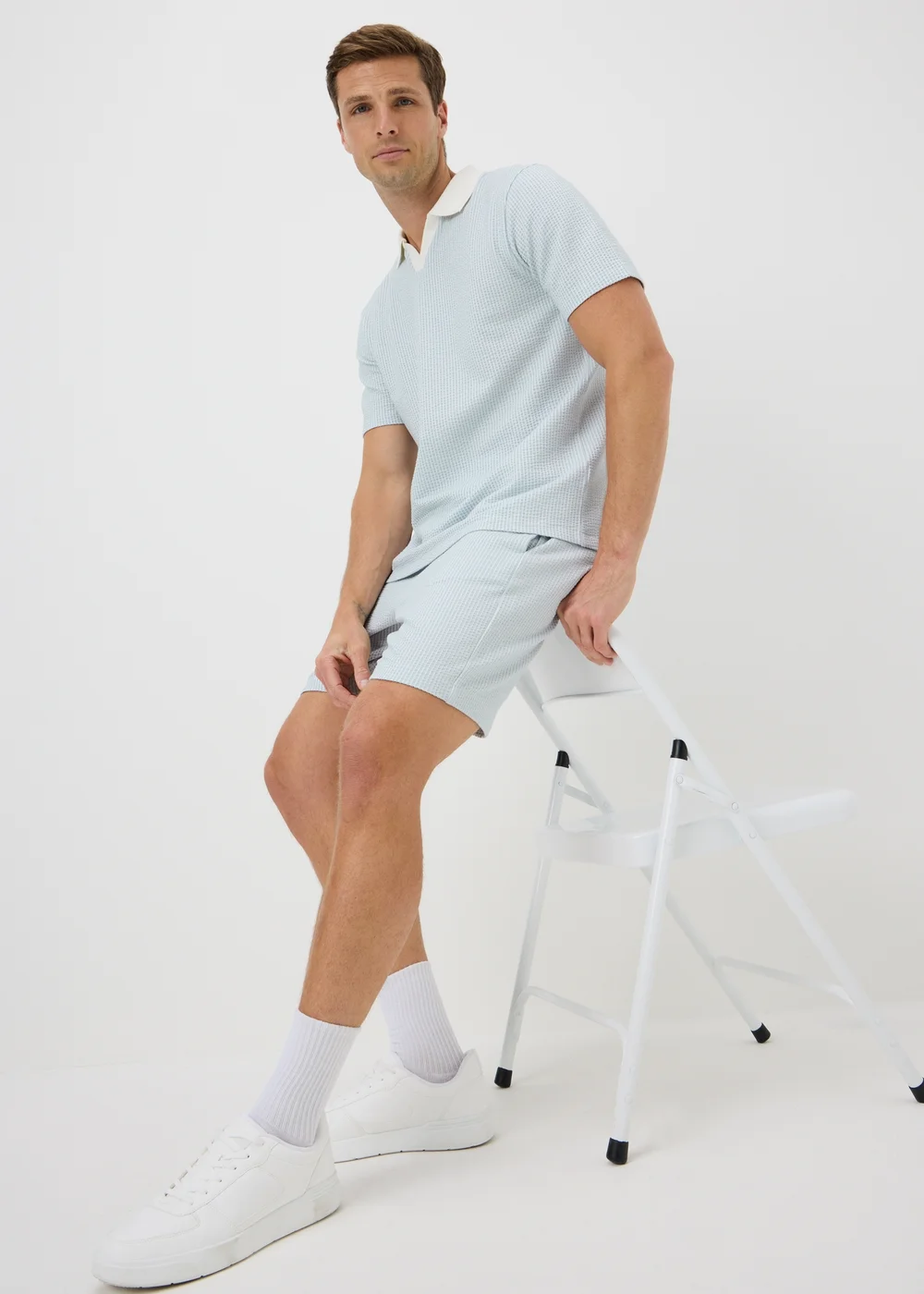 Blue Seersucker Stripe Co Ord Shorts - XS Image 1