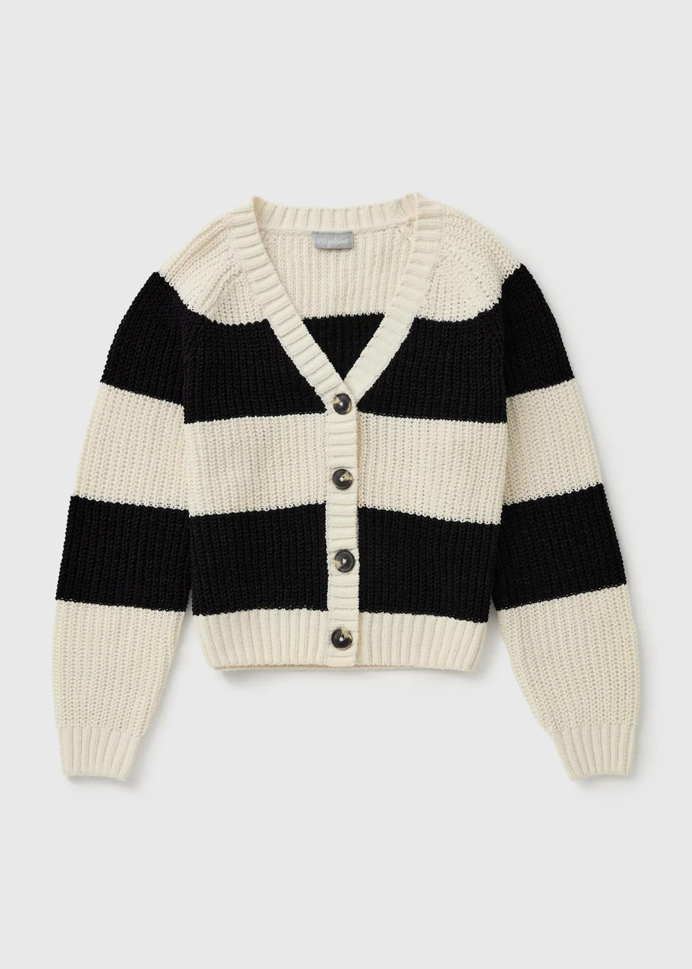 Girls Black/Cream Striped Cardigan - 7 Yrs Image 1