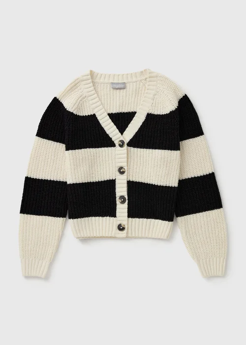 Girls Black/Cream Striped Cardigan - 7 Yrs Image 1