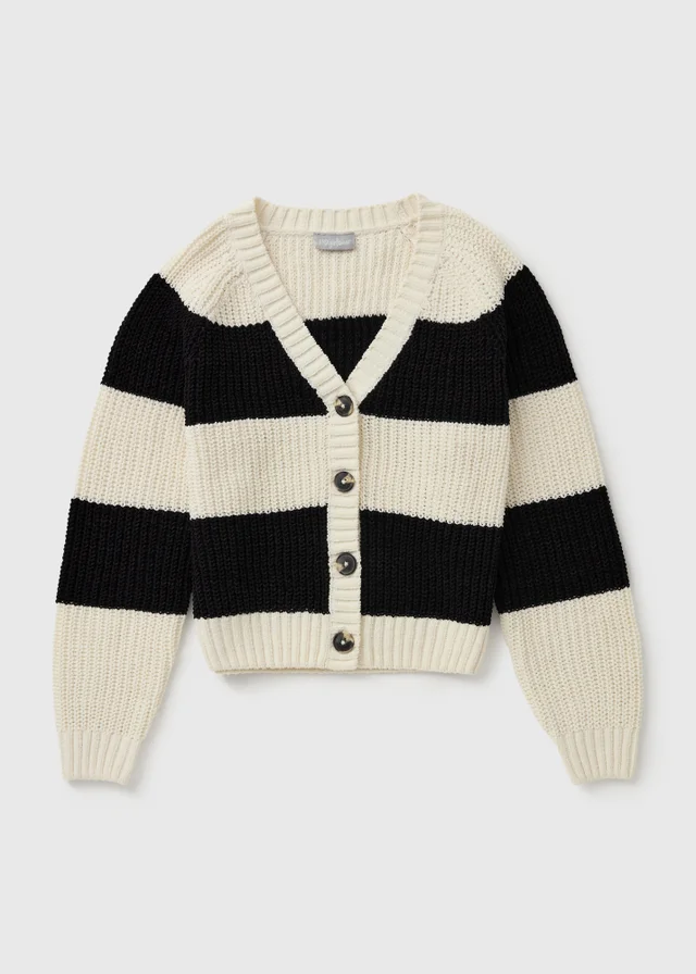 Girls Black/Cream Striped Cardigan