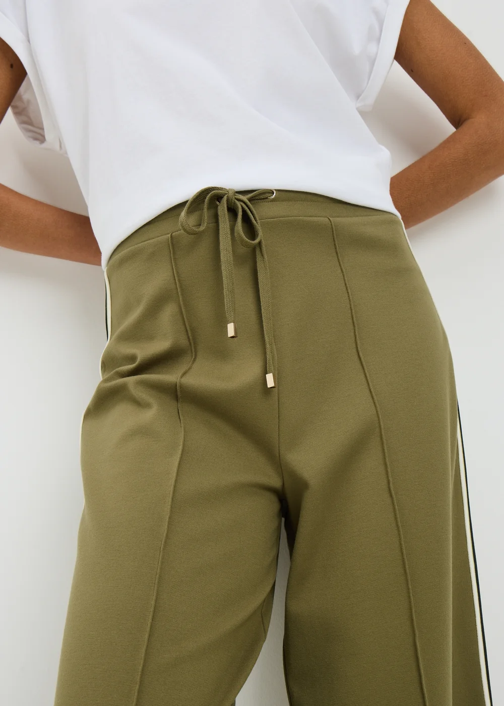 Olive Wide Leg Stripe Trousers - 8/L29 Image 3