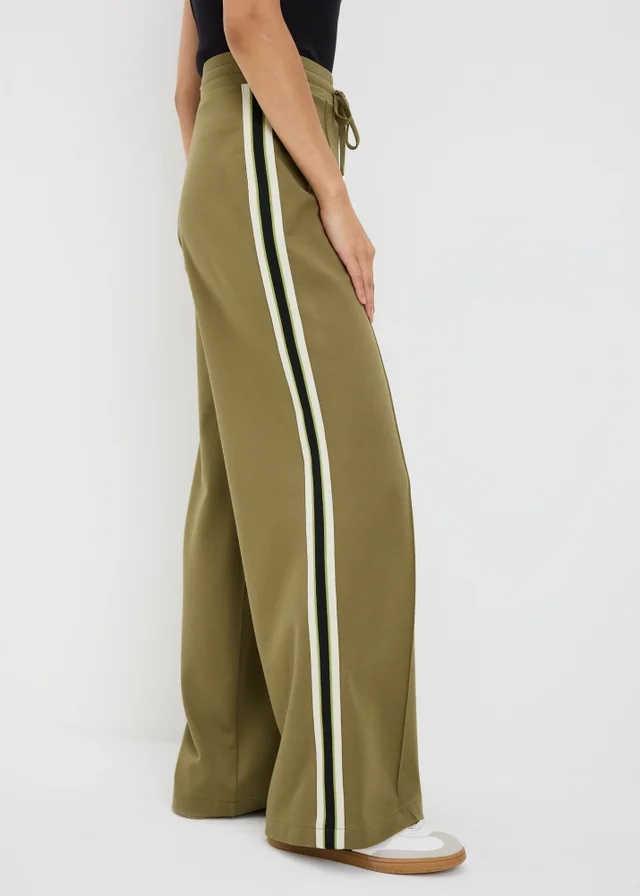 Olive Wide Leg Stripe Trousers