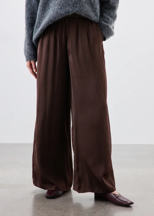 Brown Satin Wide Leg Trousers - 20/L29 Image 1
