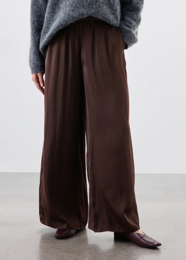 Brown Satin Wide Leg Trousers