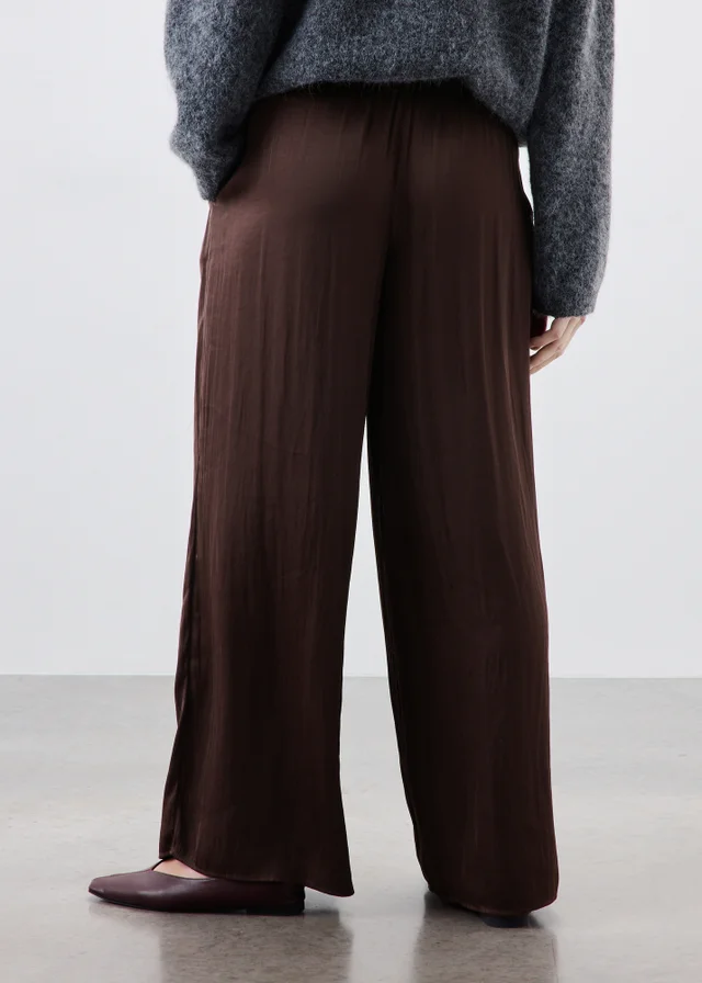 Brown Satin Wide Leg Trousers