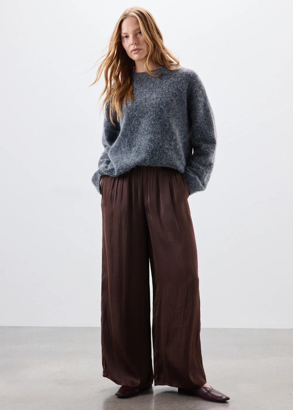 Brown Satin Wide Leg Trousers - 20/L29 Image 4