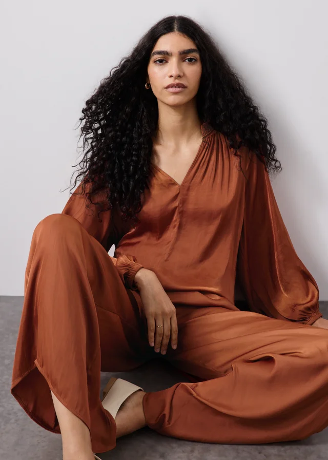 Terracotta Satin Wide Leg Trousers