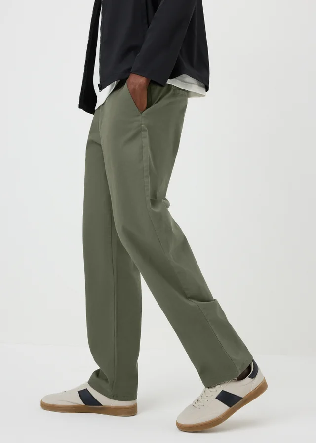 Khaki Green Straight Leg Chinos