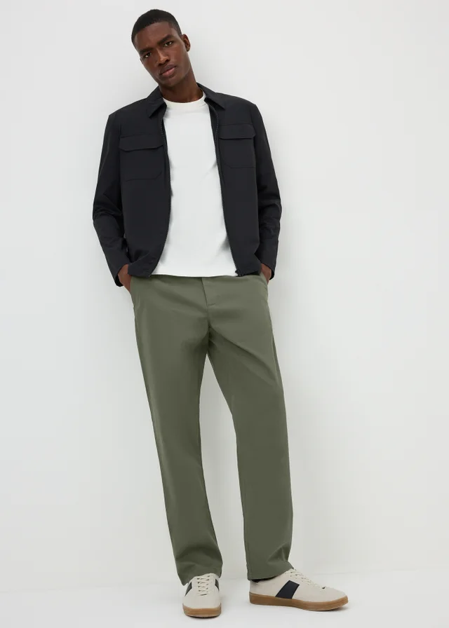 Khaki Green Straight Leg Chinos