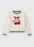 Girls Cream Knitted Cherry Jumper (7-15yrs) - 7 Yrs Image 1