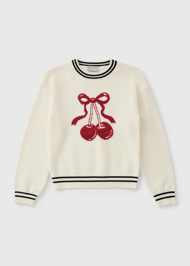 Girls Cream Knitted Cherry Jumper (7-15yrs)