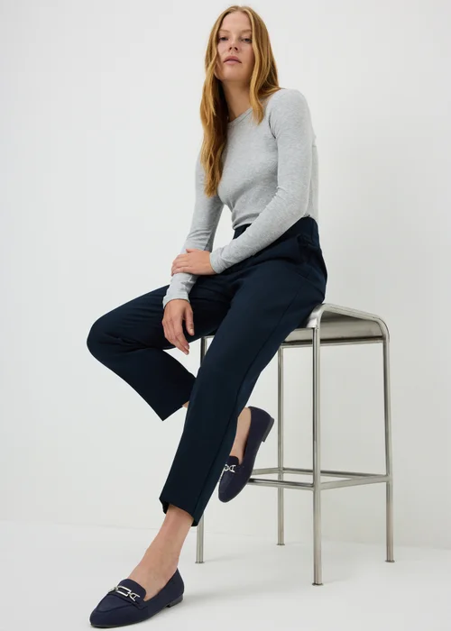 Navy Faux Suede Metal Bar Loafers - 5 Image 3