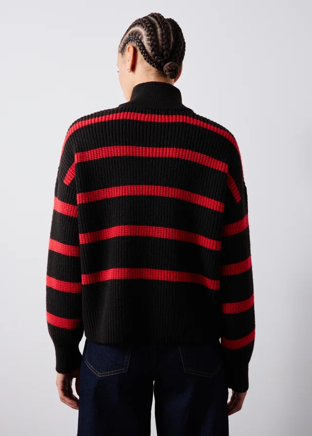 Chocolate Brown Striped Quarter Zip Jumper