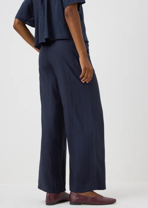 Navy Textured Wide Leg Co Ord Trousers - 8/L29 Image 2