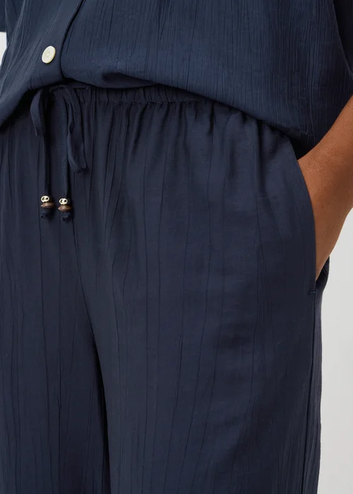 Navy Textured Wide Leg Co Ord Trousers - 8/L29 Image 3