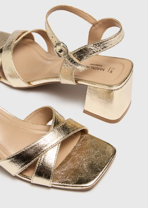 Gold Metallic Low Block Heels - 3 Image 3