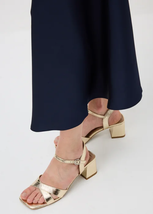 Gold Metallic Low Block Heels - 3 Image 2