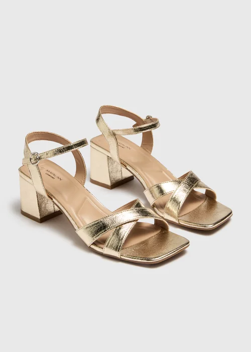 Gold Metallic Low Block Heels - 3 Image 1