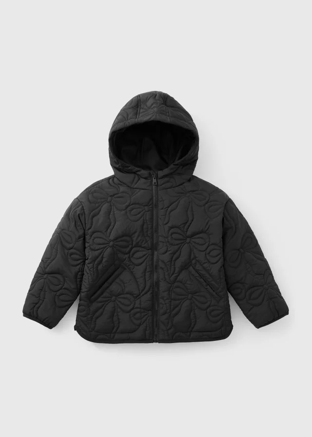 Girls Black Bow Quilted Jacket (7-15yrs)
