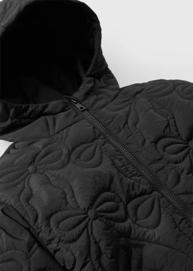 Girls Black Bow Quilted Jacket (7-15yrs)