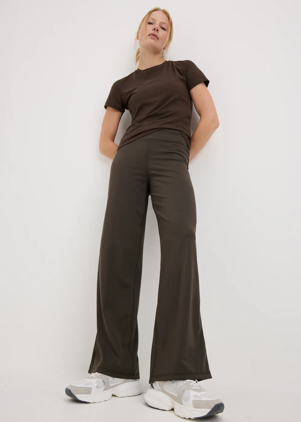 Souluxe Chocolate Brown Wide Leg Gym Leggings - 6 Image 1