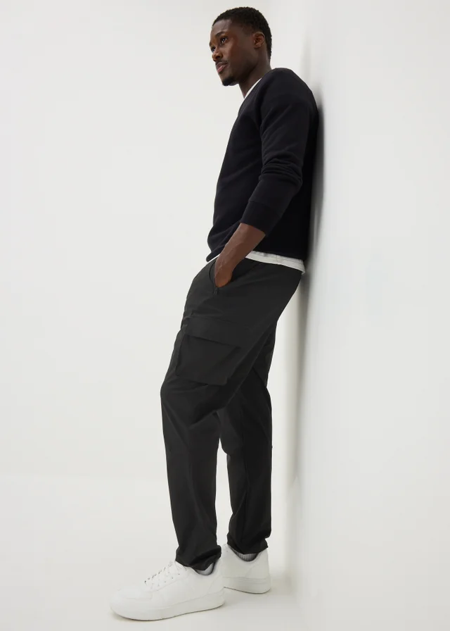Black Cuffed Cargo Trousers