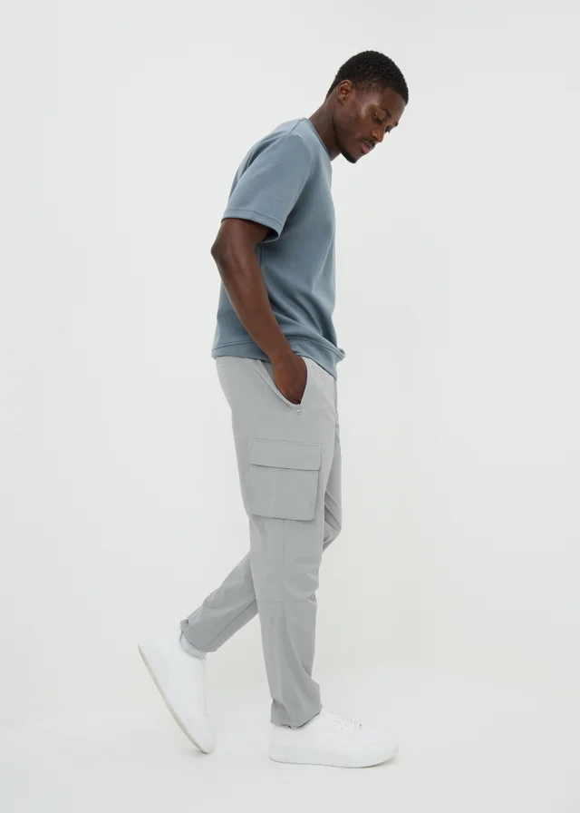 Light Grey Cuffed Cargo Trousers