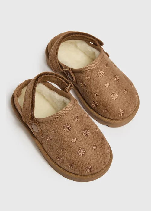 Girls Tan Floral Embellished Mule (Younger 4-12) - 6 Infants Image 2