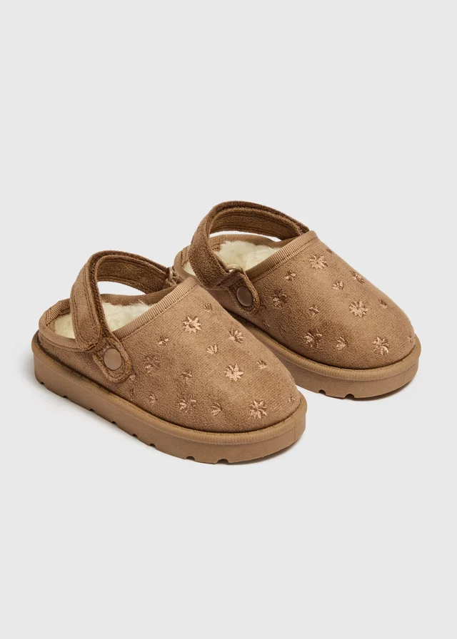 Girls Tan Floral Embellished Mule (Younger 4-12)