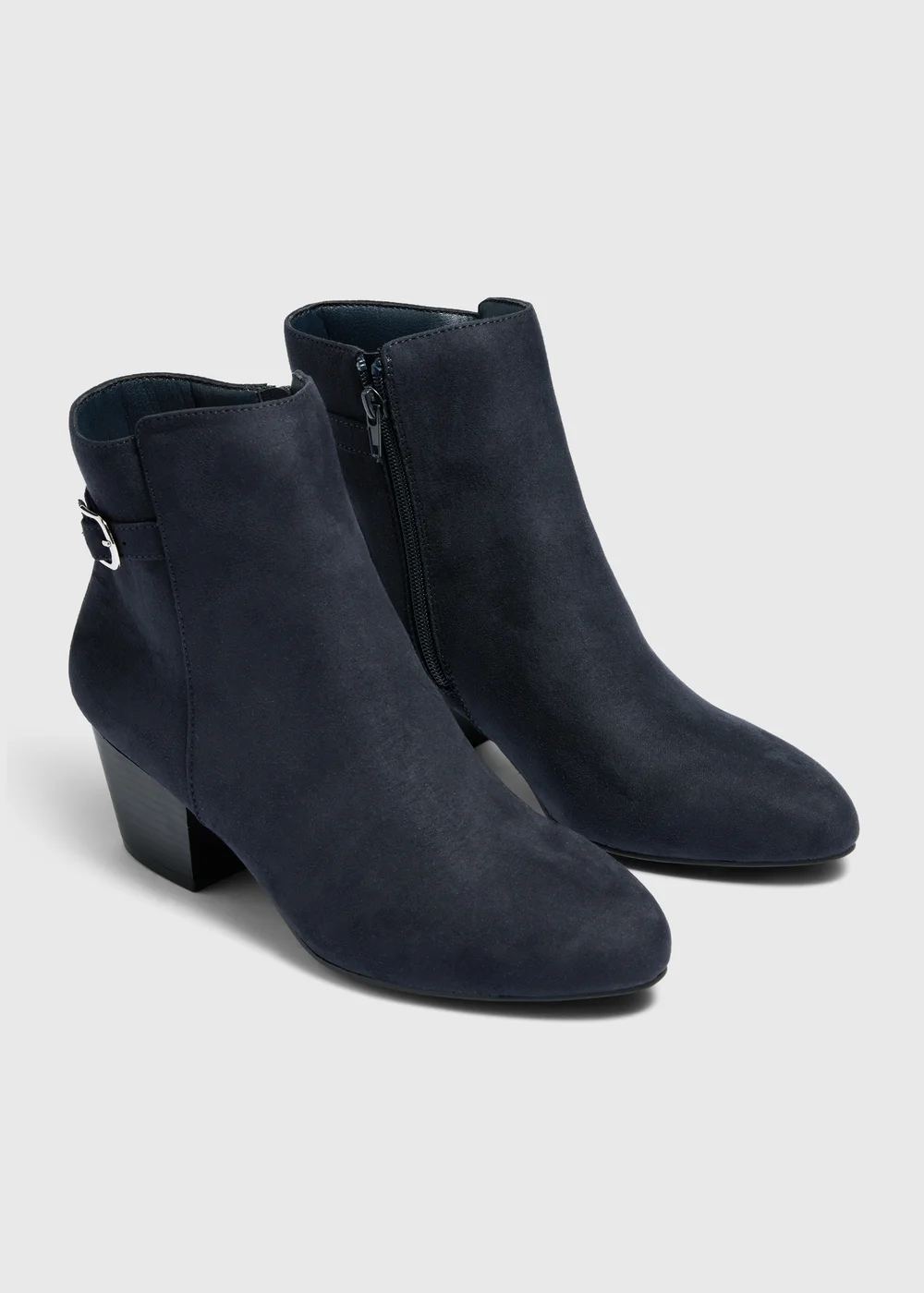 Navy Faux Suede Ankle Boots - 3 Image 1