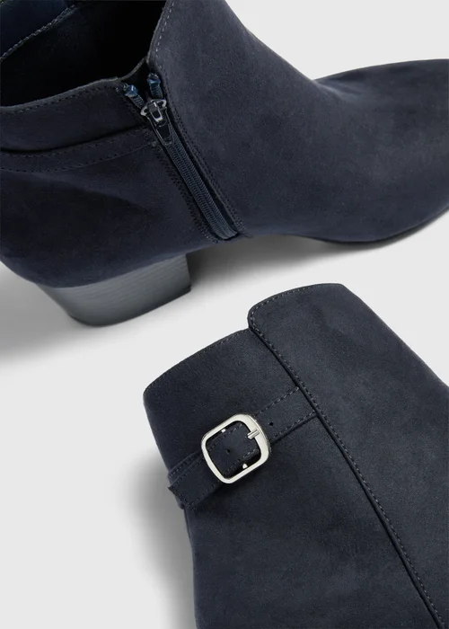 Navy Faux Suede Ankle Boots - 3 Image 2