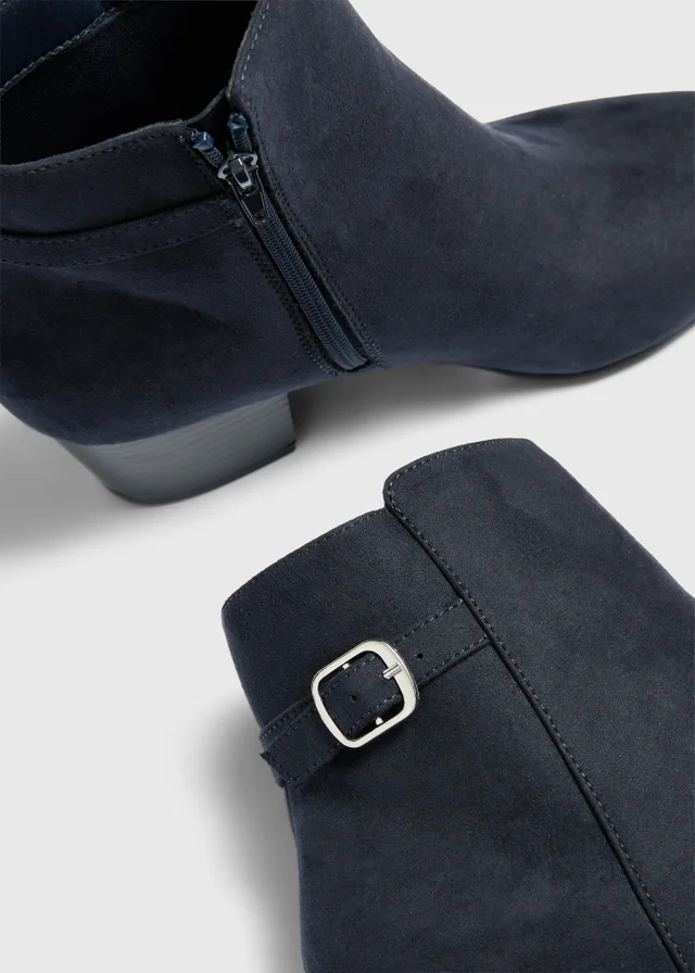 Navy Faux Suede Ankle Boots