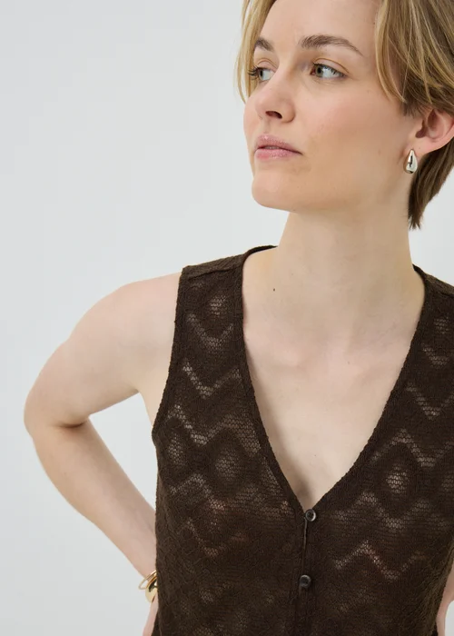 Chocolate Brown Zig Zag Co Ord Waistcoat Top - S Image 3