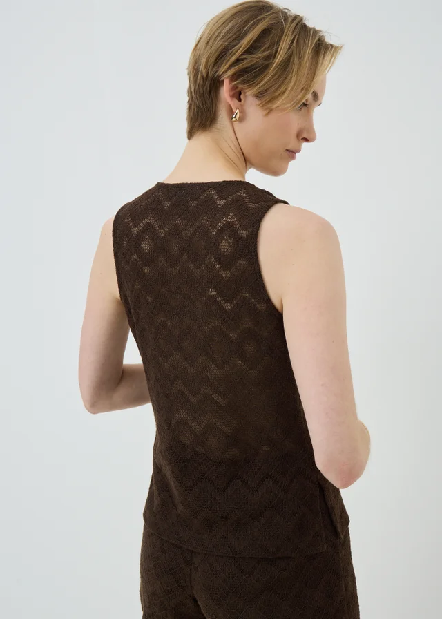 Chocolate Brown Zig Zag Co Ord Waistcoat Top
