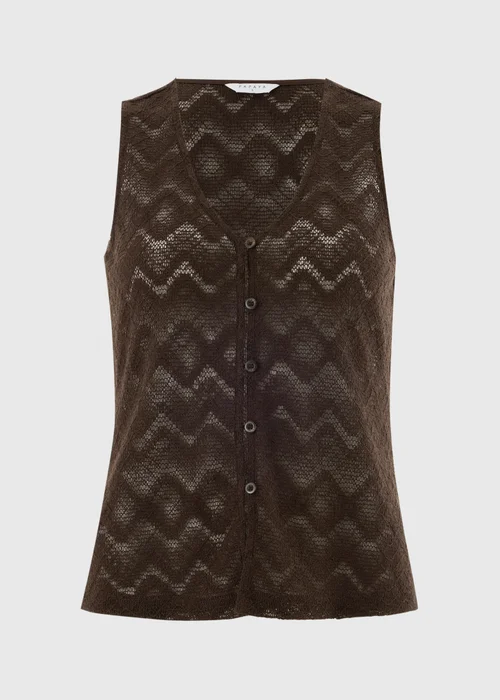 Chocolate Brown Zig Zag Co Ord Waistcoat Top - S Image 4