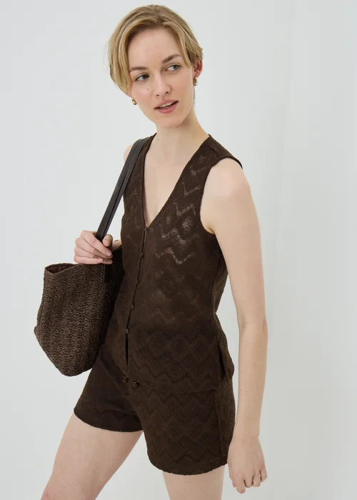 Chocolate Brown Zig Zag Co Ord Waistcoat Top - S Image 1