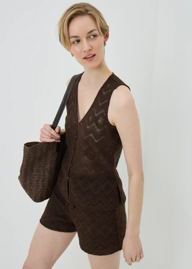 Chocolate Brown Zig Zag Co Ord Waistcoat Top