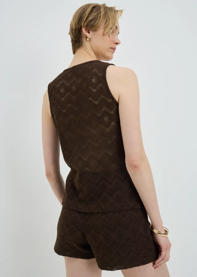 Chocolate Brown Zig Zag Co Ord Shorts