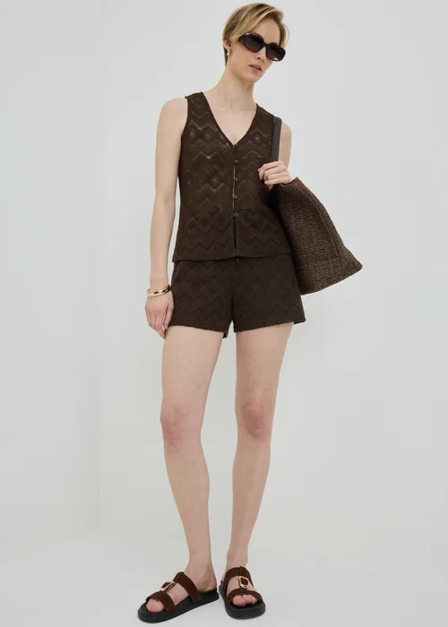Chocolate Brown Zig Zag Co Ord Shorts - L Image 1