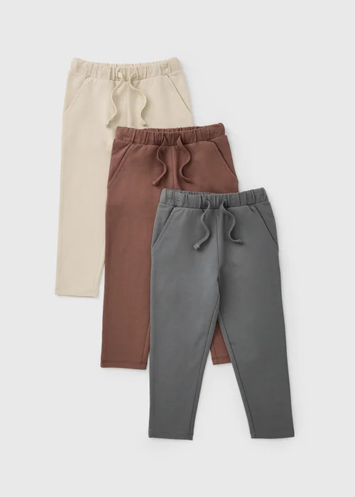 3 Pack Boys Charcoal Beige & Stone Jogging Bottoms (1-8yrs) - 1-1.5 Yrs Image 1