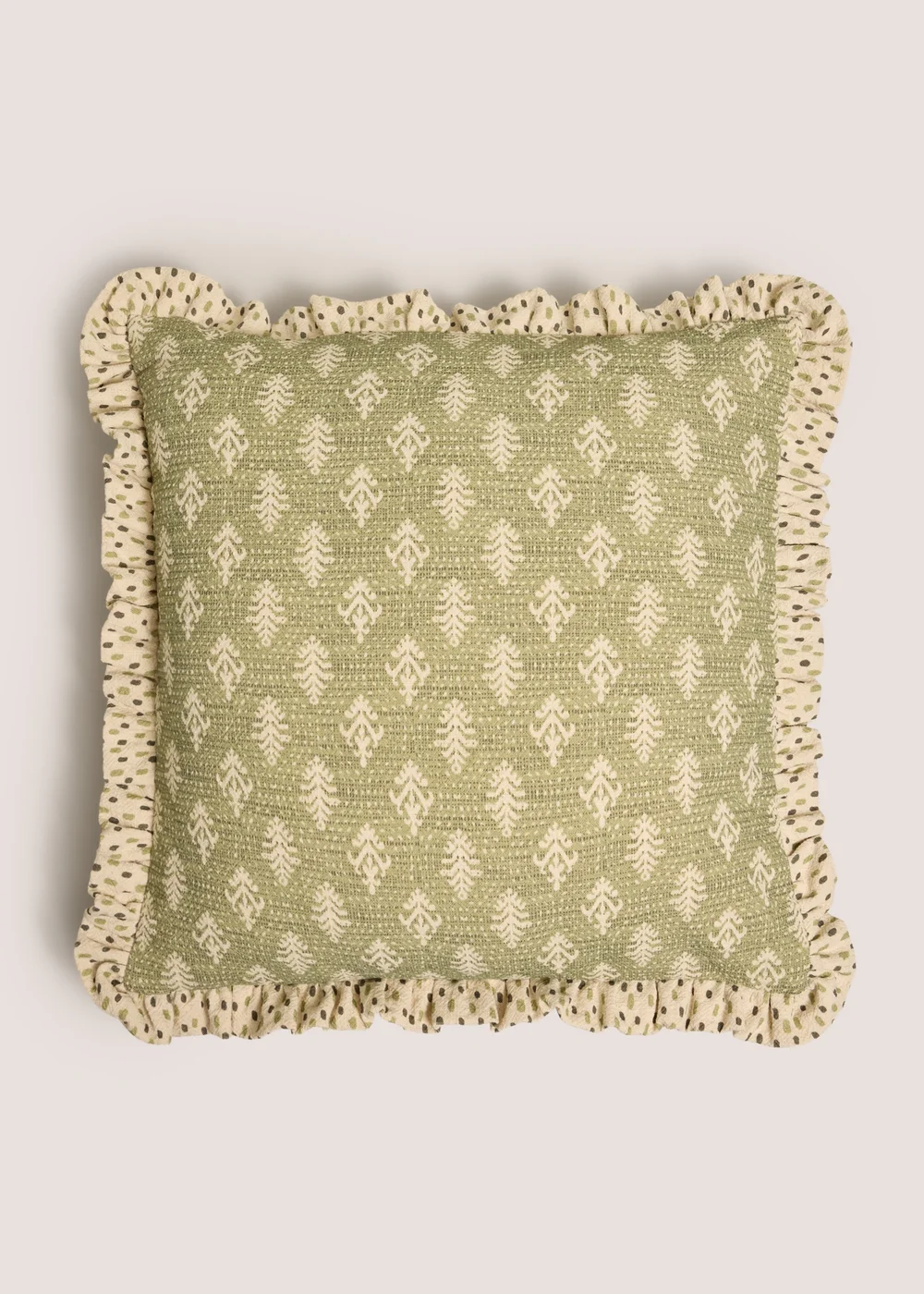 Green Jacobean Frilled Edge Cushion Image 1