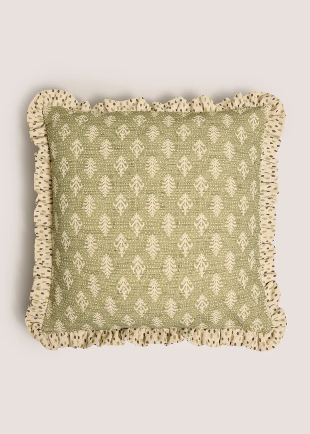 Green Jacobean Frilled Edge Cushion