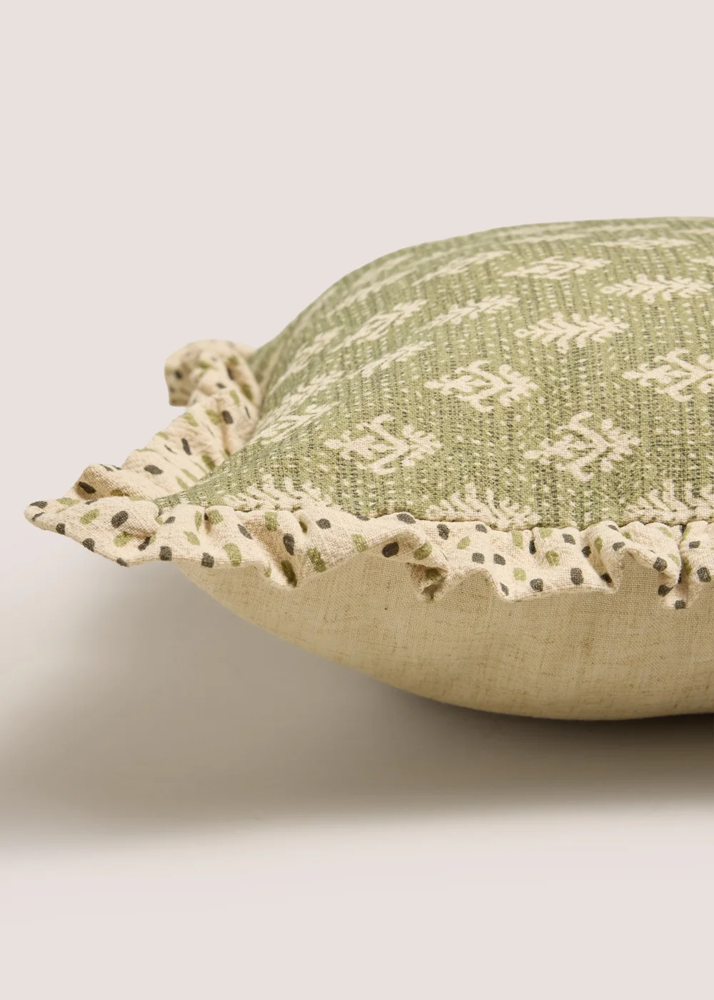 Green Jacobean Frilled Edge Cushion Image 2