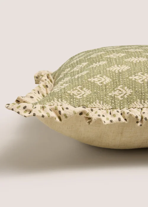 Green Jacobean Frilled Edge Cushion Image 2