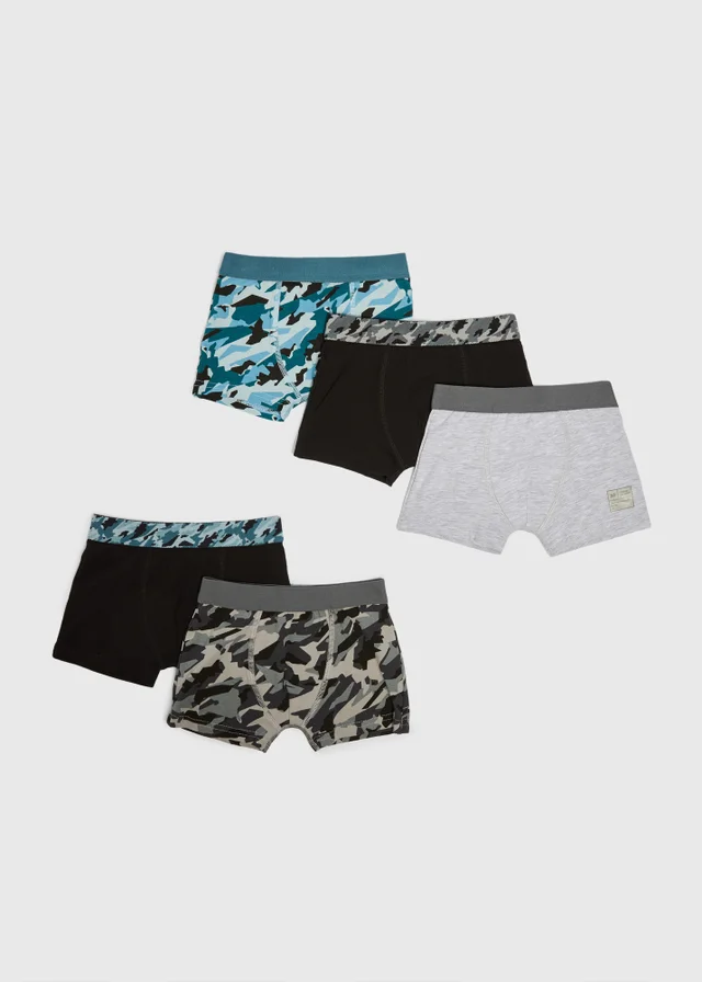5 Packs Boys Grey Camo Trunks (2-13yrs)